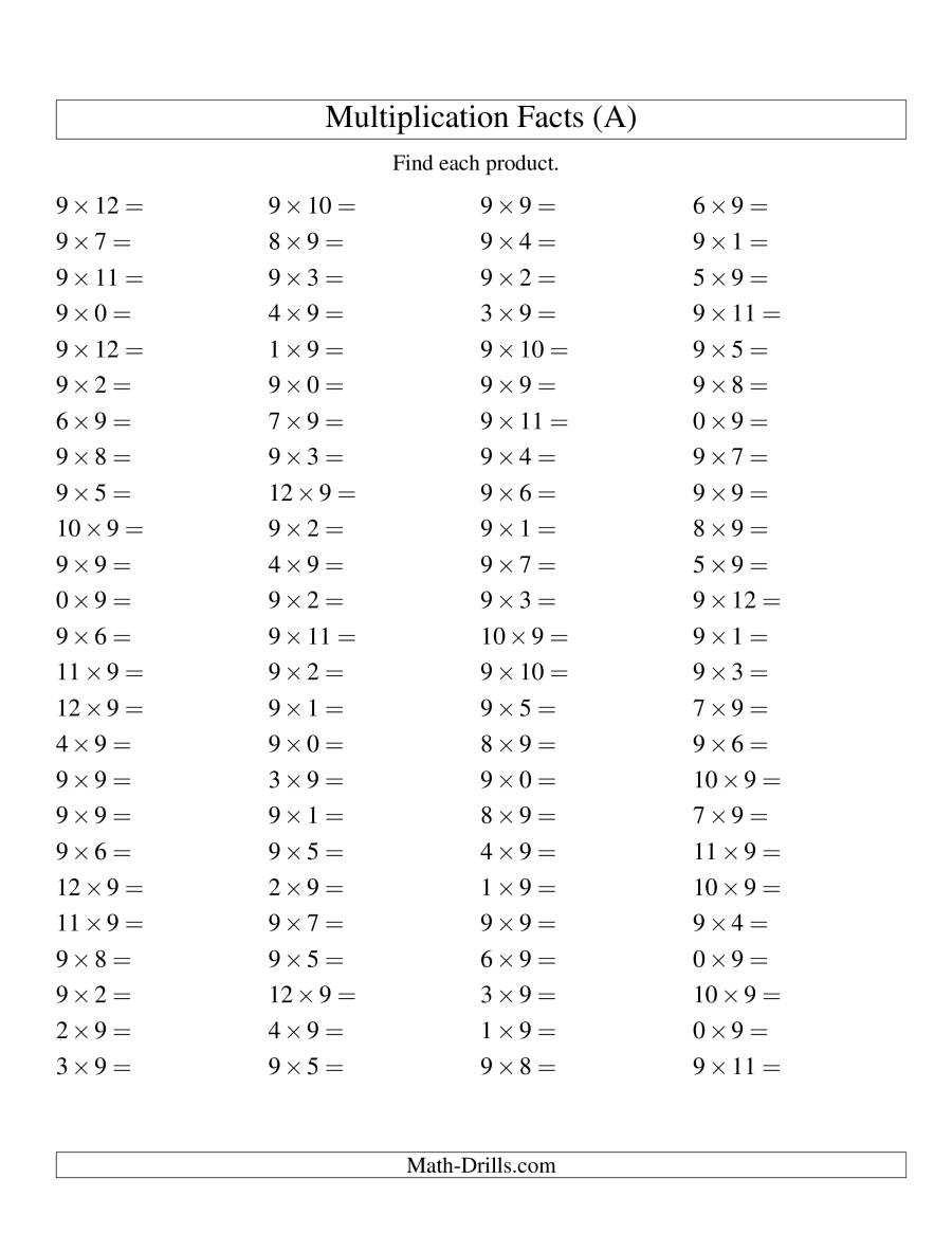 100 Horizontal Questions — 90-12 (A) intended for Printable Multiplication Quizzes 0-12 100 Horizontal Questions -- 90-12 (A) intended for Printable Multiplication Quizzes 0-12