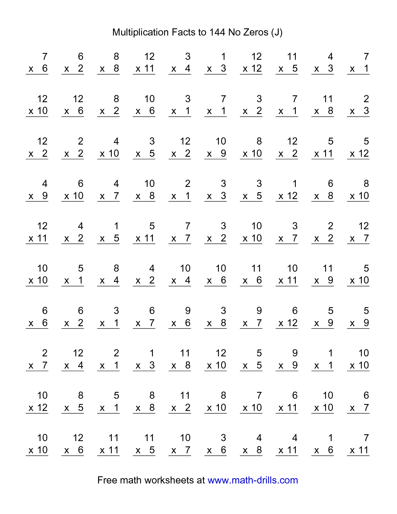 100 Multiplication Worksheet | Math Multiplication for Free Printable 7 Multiplication Worksheets