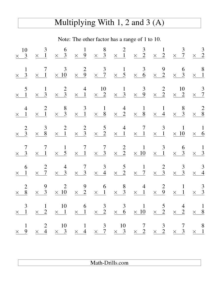 100 Vertical Questions -- Multiplication Facts -- 1-31 within Printable Multiplication Problems 100