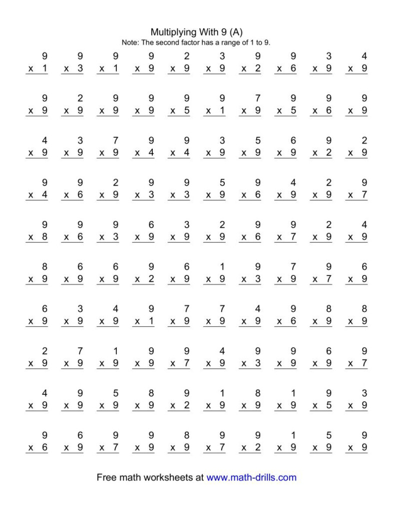 100 Vertical Questions Multiplication Facts 91 9 (A) Within 9 Multiplication Worksheets 100 Vertical Questions Multiplication Facts 91 9 (A) Within 9 Multiplication Worksheets
