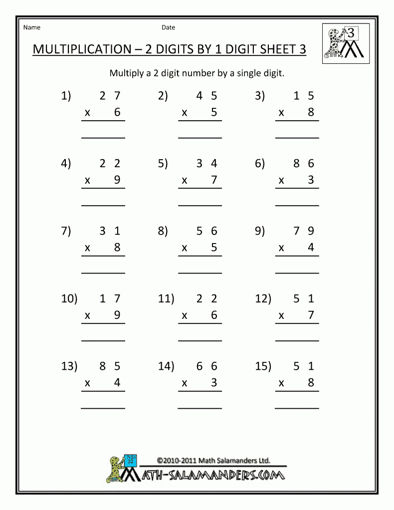 2 Digit Multiplaction Sheets Printables | Math Worksheets throughout Grade 3 Multiplication Printable