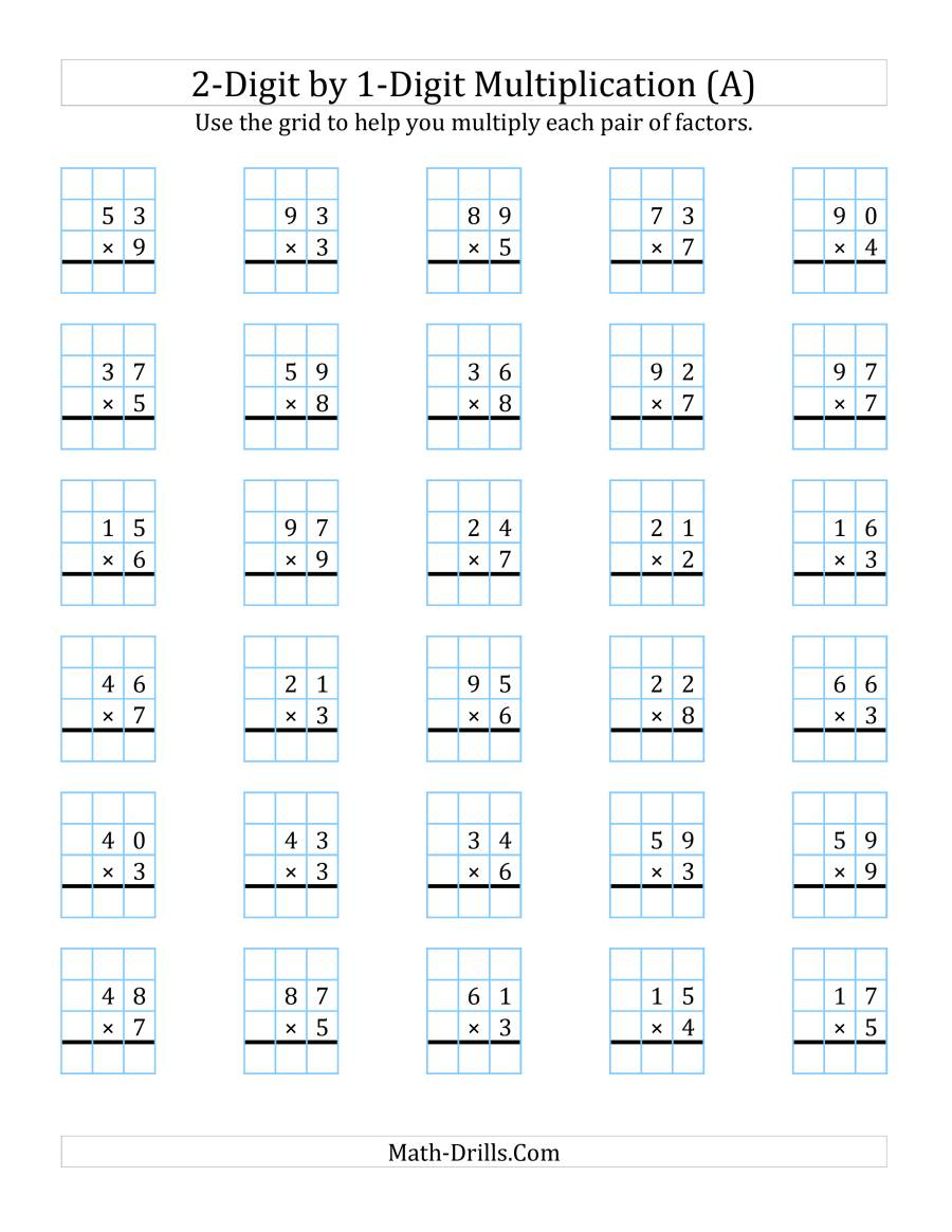 2-Digit1-Digit Multiplication With Grid Support (A) regarding Printable Multiplication Grid Method