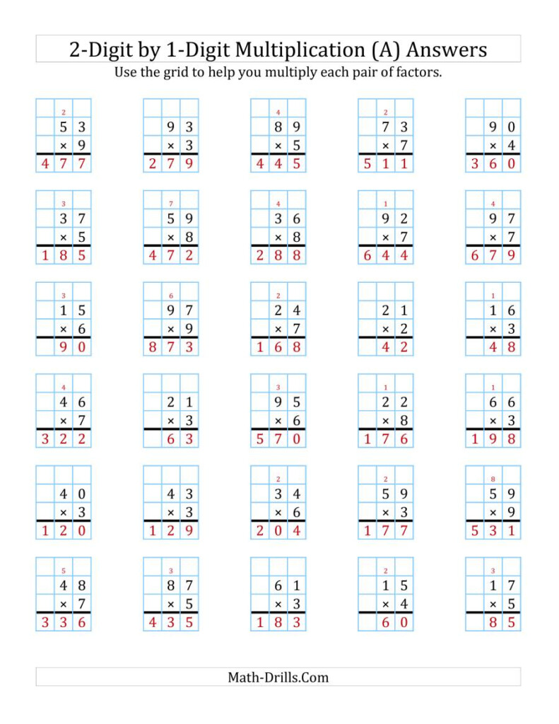 2 Digit1 Digit Multiplication Worksheets On Graph Paper in Worksheets Multiplication 2