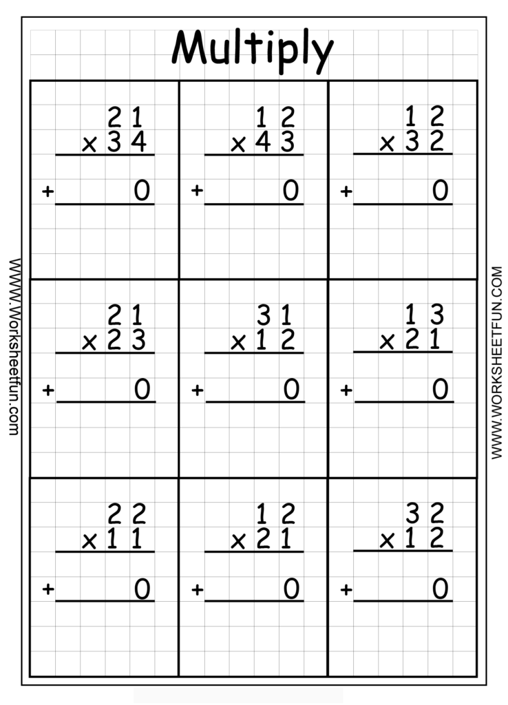 2 Digit1 Digit Multiplication Worksheets On Graph Paper Pertaining To Printable Multiplication Grid Method