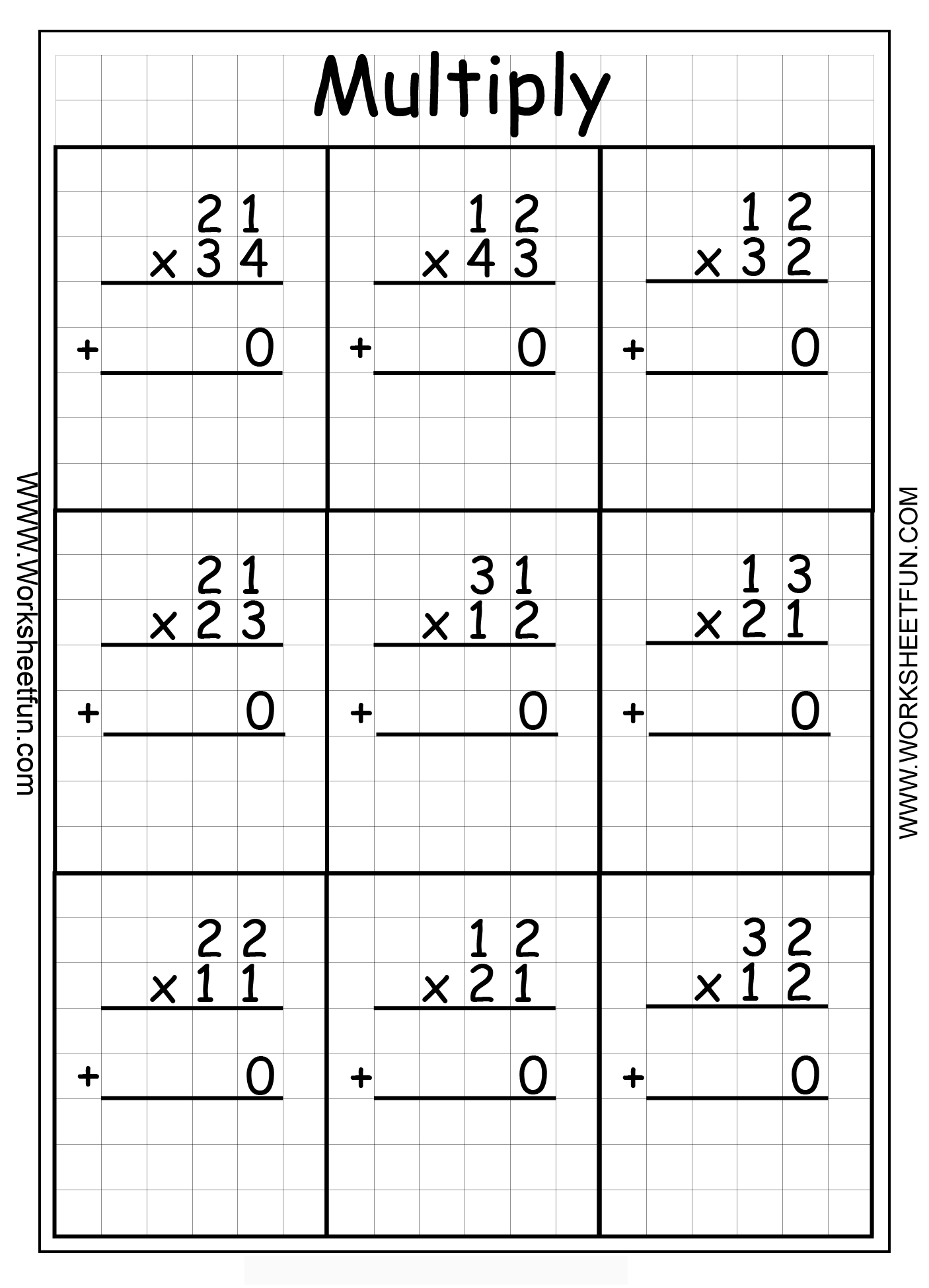 2 Digit1 Digit Multiplication Worksheets On Graph Paper pertaining to Printable Multiplication Grid Method