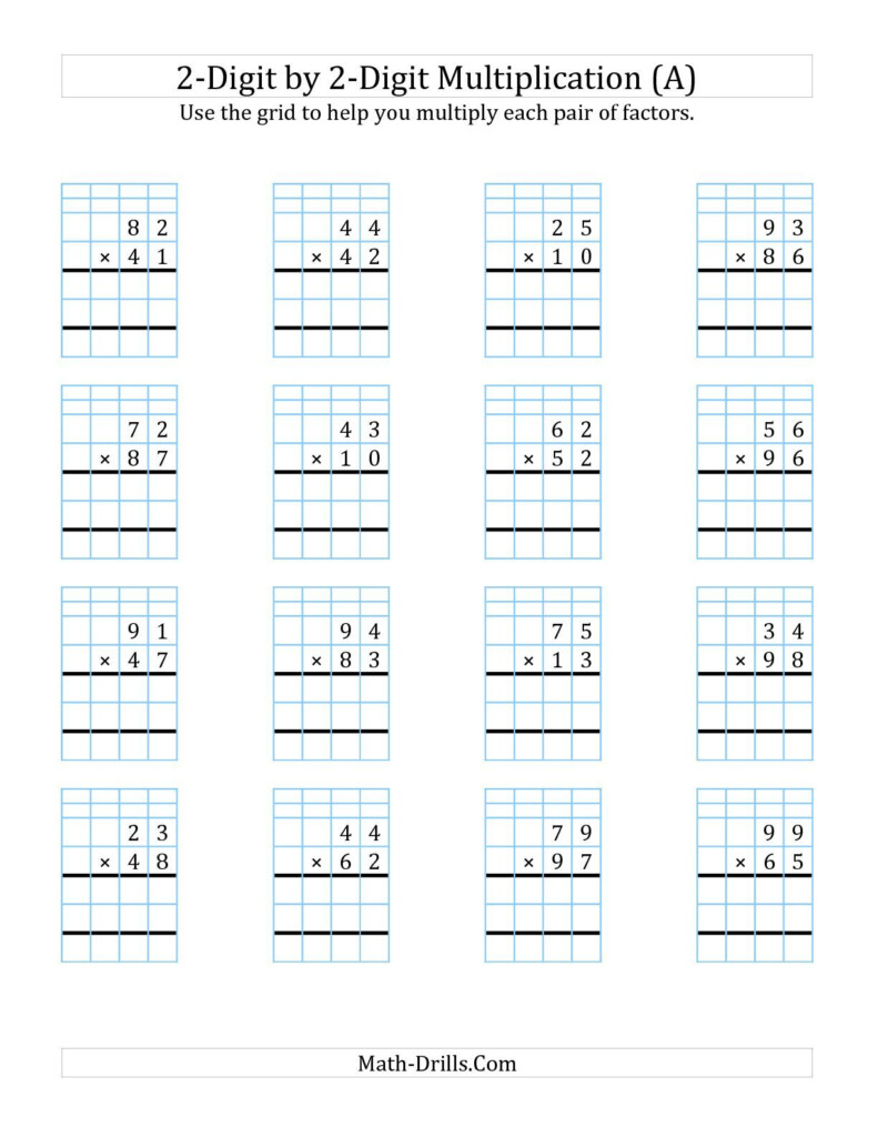 2 Digit1 Digit Multiplication Worksheets On Graph Paper Regarding Printable Multiplication Grid Method
