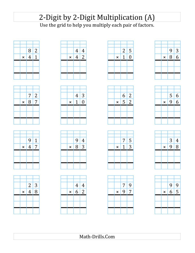 2 Digit1 Digit Multiplication Worksheets On Graph Paper throughout Free Printable Lattice Multiplication Grids