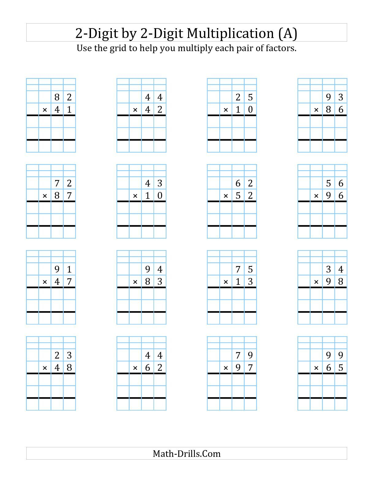2 Digit1 Digit Multiplication Worksheets On Graph Paper throughout Free Printable Lattice Multiplication Grids