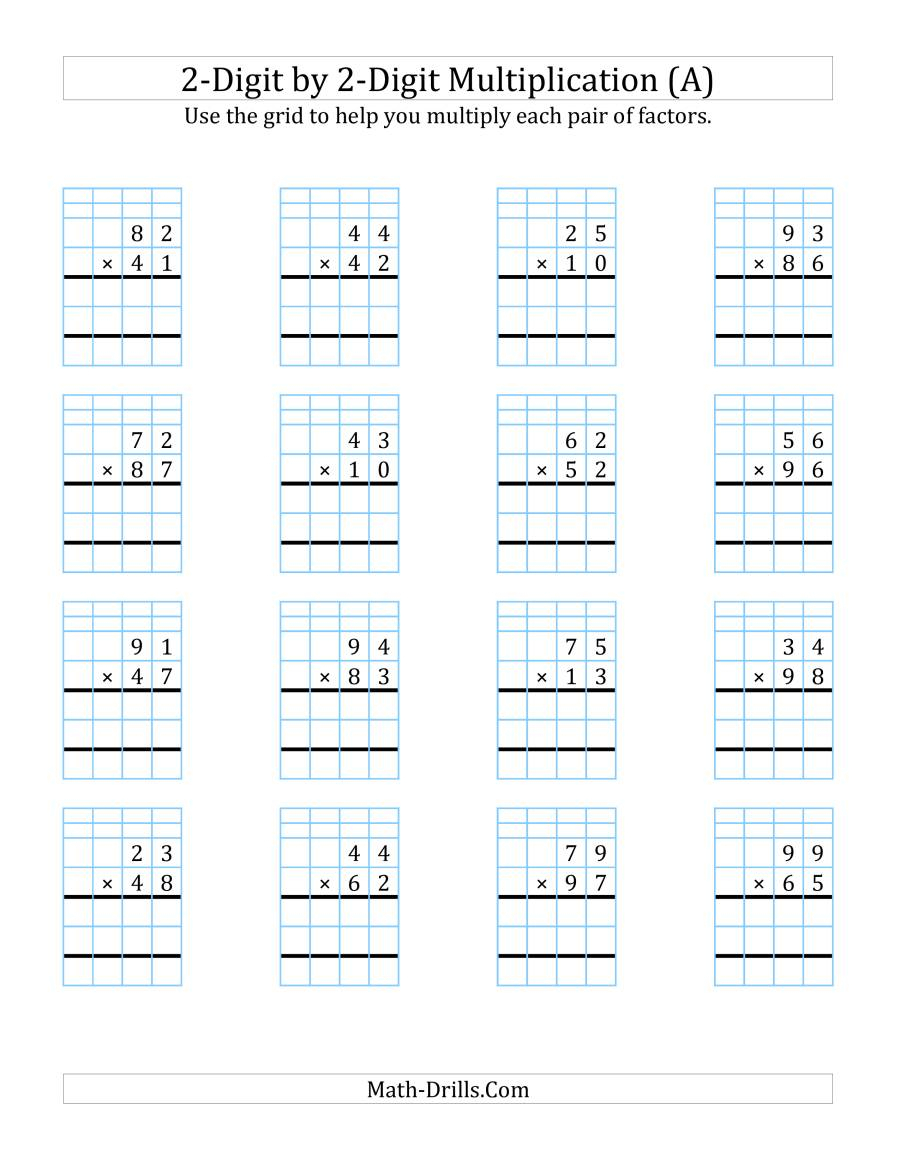 2-Digit2-Digit Multiplication With Grid Support (A) regarding Printable Multiplication Grid Method