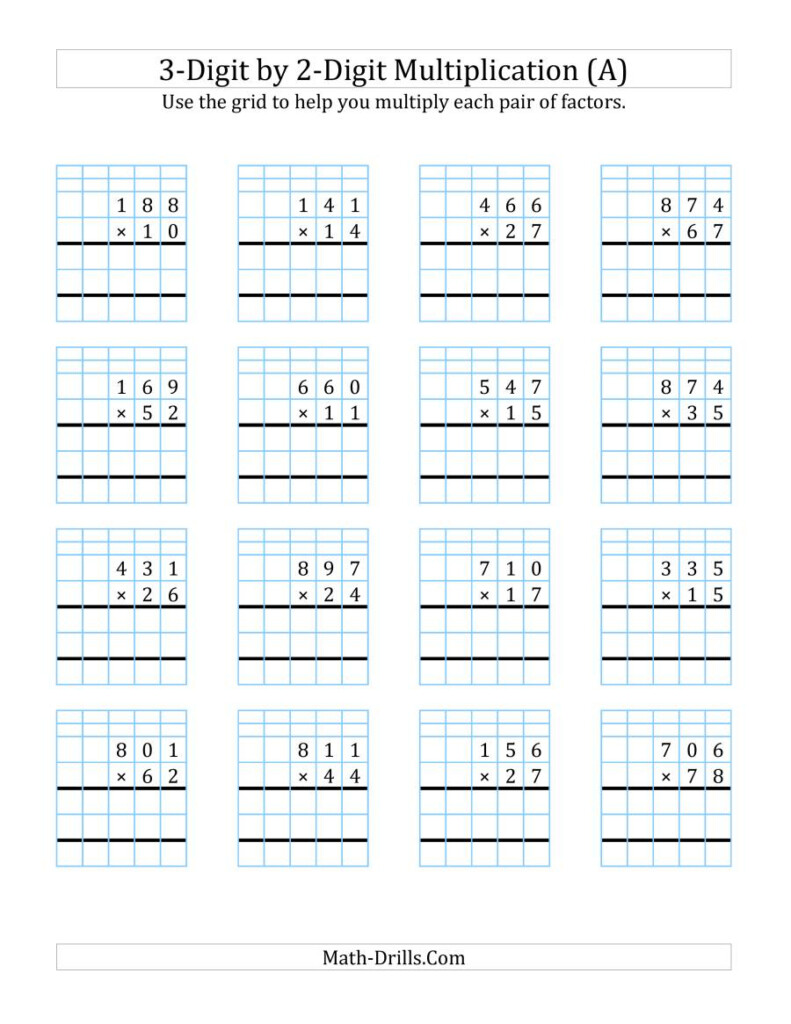 3 Digit2 Digit Multiplication With Grid Support (A) In Printable Long Multiplication 3 Digit2 Digit Multiplication With Grid Support (A) In Printable Long Multiplication