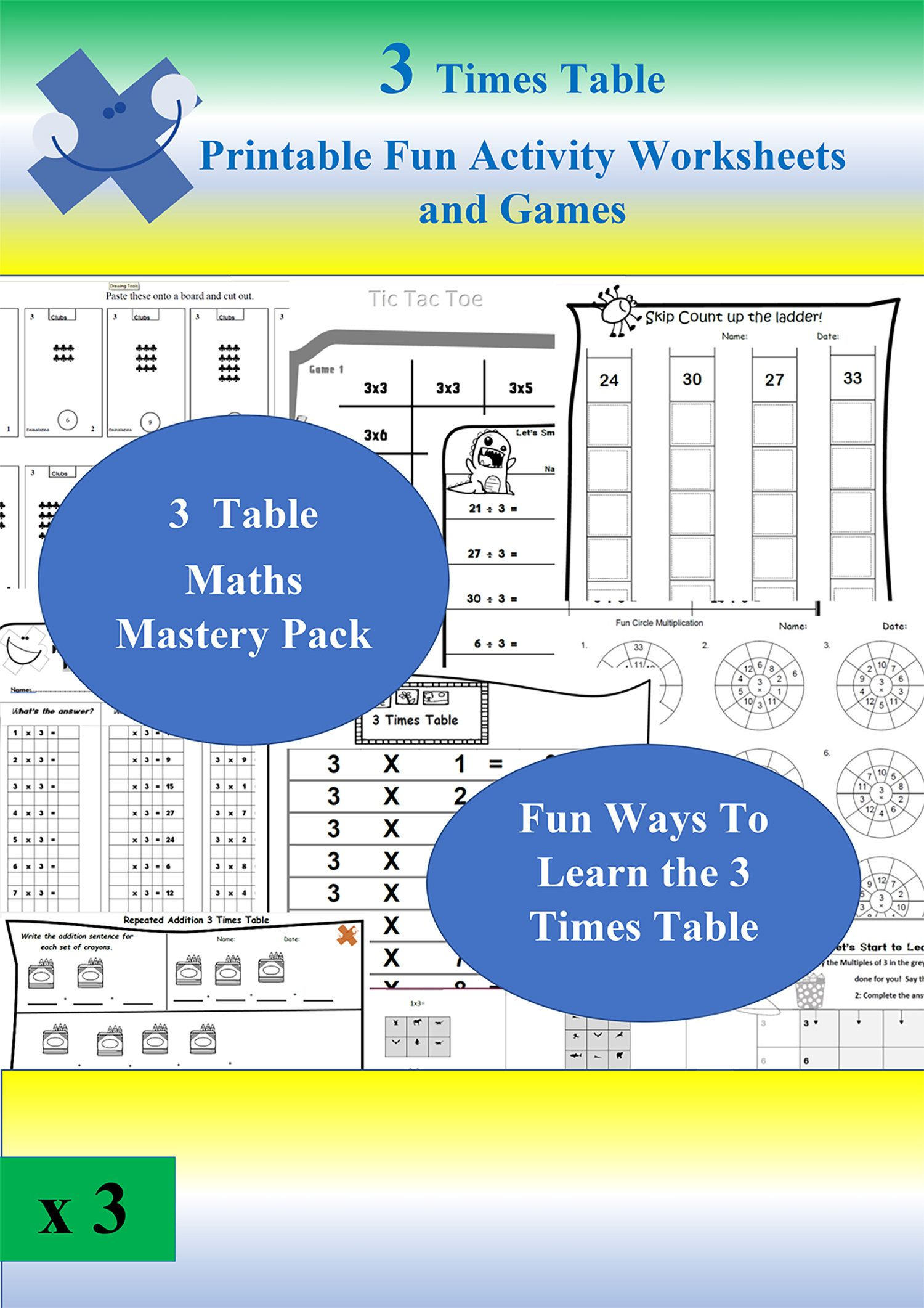 3 Times Table Activity Pack Games/ Printable Instant pertaining to Multiplication Jigsaw Printable