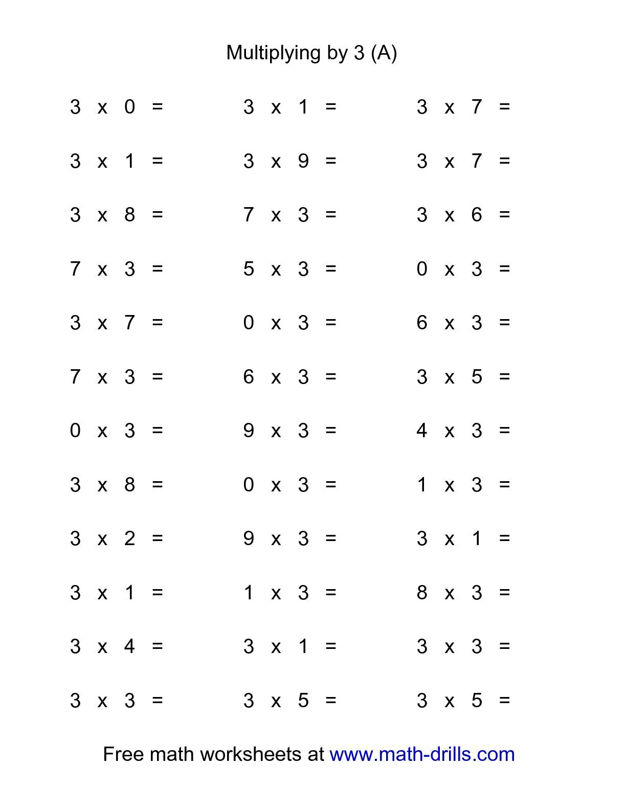 36 Horizontal Multiplication Facts Questions -- 30-9 (A in Multiplication Worksheets Horizontal