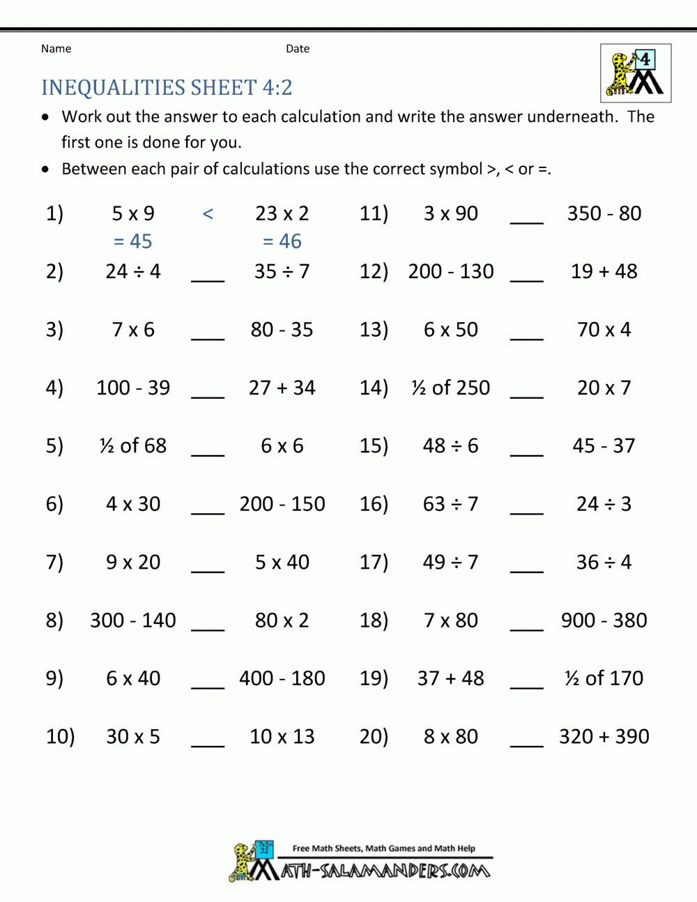 4Th Grade Math Practice Multiples, Factors And Inequalities for Multiplication Quiz Printable 4Th Grade