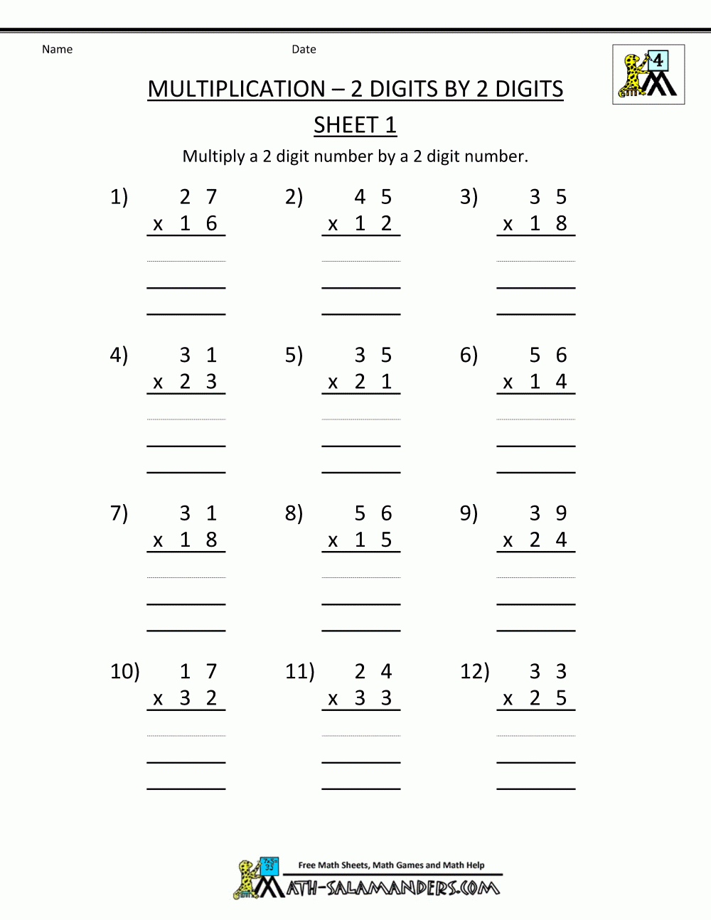 4Th Grade Math Worksheets Multiplication 2 Digits2 in Worksheets Multiplication Grade 2