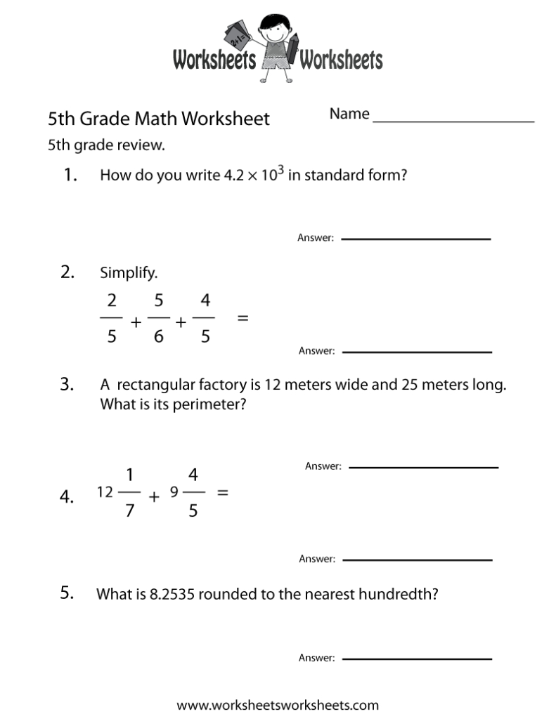 5Th Grade Math Review Worksheet Printable | Math Worksheets Throughout Printable Multiplication Worksheets For 7Th Grade