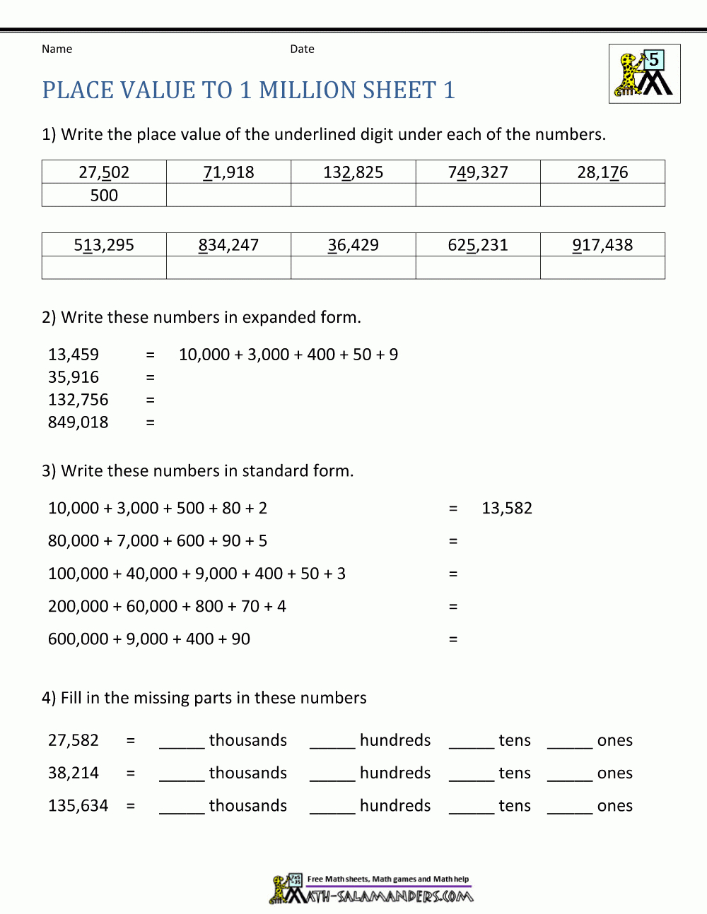 5Th Grade Math Worksheets Place Value To 1 Million 1 | Place intended for Multiplication Worksheets Entry Level 3