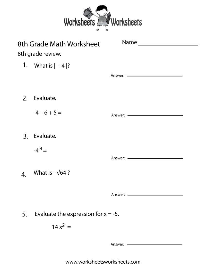 8Th Grade Math Review Worksheet - Free Printable Educational with Multiplication Worksheets 8Th