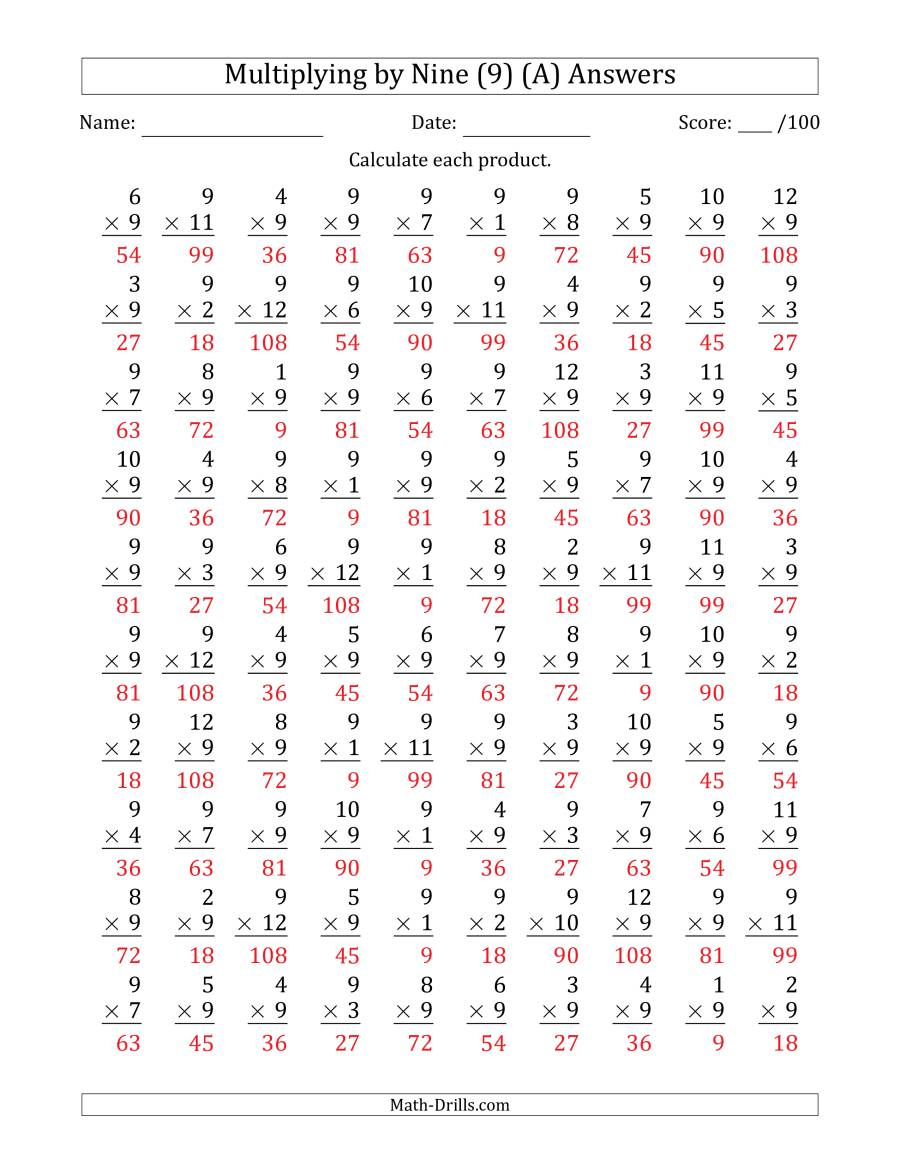  Multiplication Worksheets 9S PrintableMultiplication