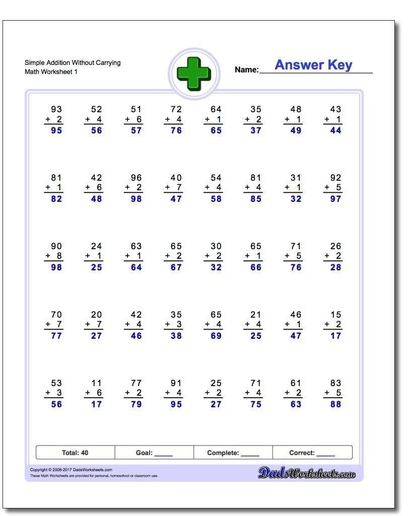 Addition Worksheets: No Carry These Addition Worksheets with Multiplication Worksheets No Carrying