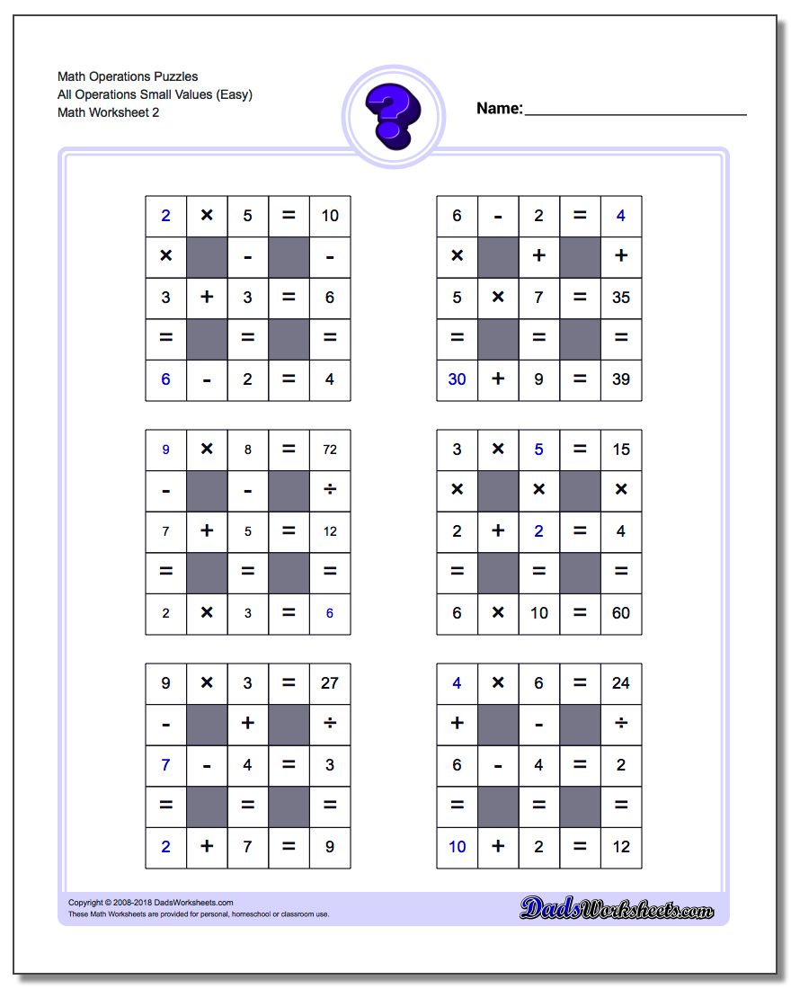 All Operations Logic Puzzles With Missing Values (Small) with regard to Printable Multiplication Puzzles