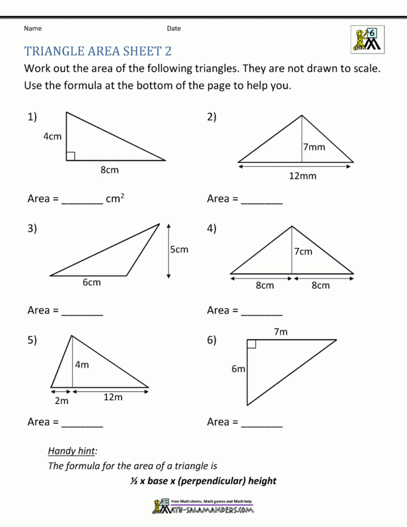 Area Of Right Triangle Worksheets For Printable Multiplication Triangles