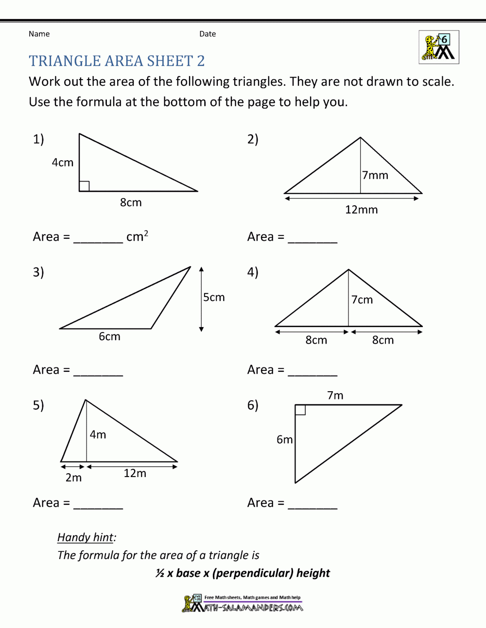 Area Of Right Triangle Worksheets for Printable Multiplication Triangles