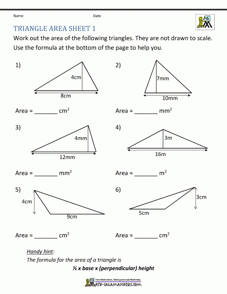Area Of Right Triangle Worksheets In Printable Multiplication Triangles