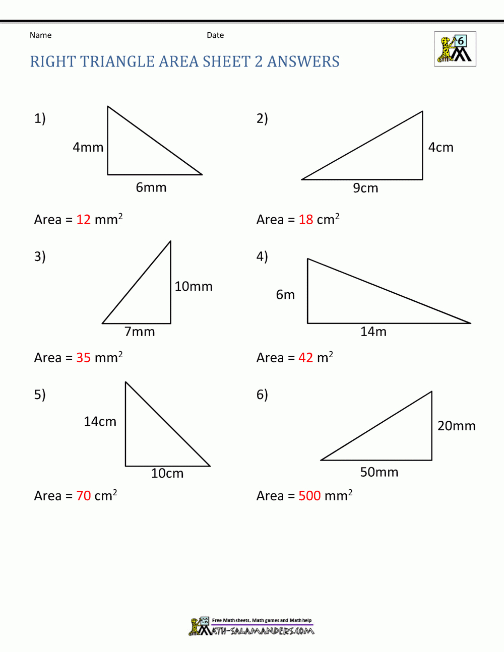 Area Of Right Triangle Worksheets within Printable Multiplication Triangles