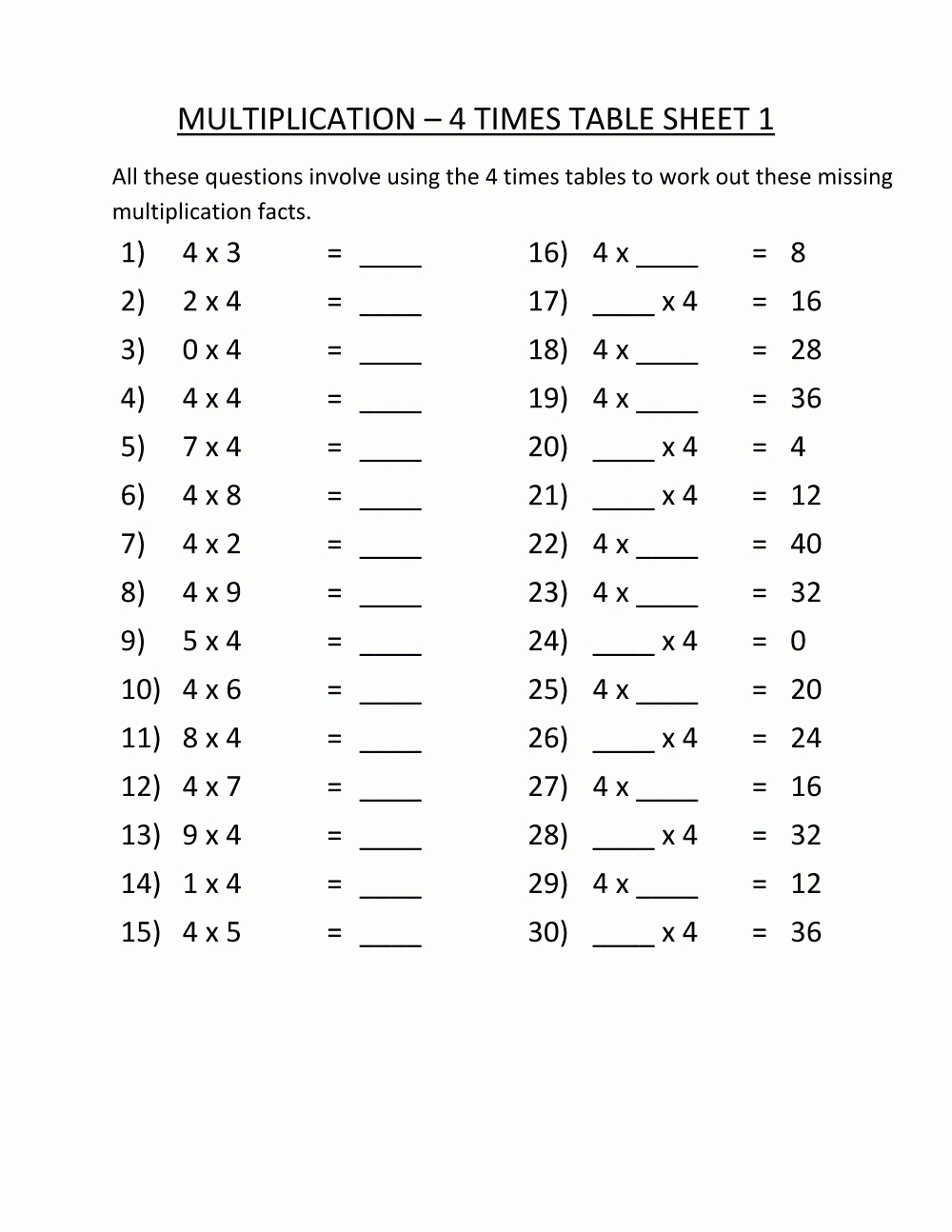 Printable Multiplication For 3rd Grade