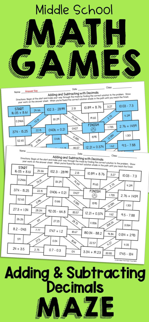 Decimal Addition And Subtraction Maze | Spectacular Sixth for Printable Decimal Multiplication Games
