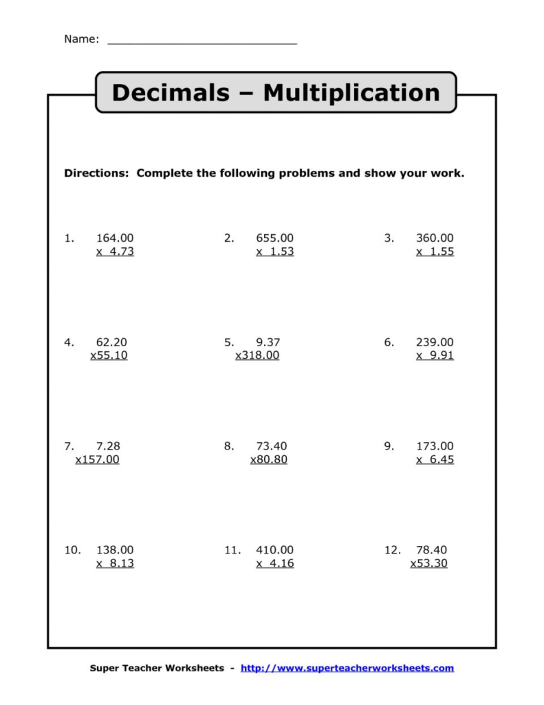 Decimal Division Worksheets Multiplication With Decimals With Worksheets Multiplication Of Decimals