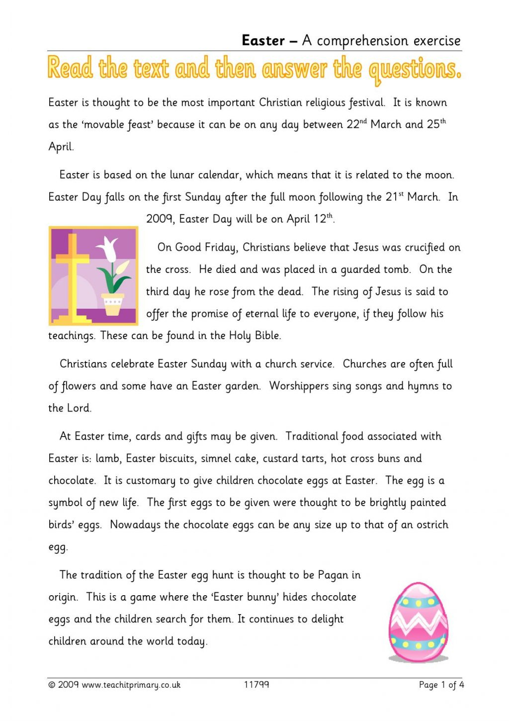 Easter Reading Sion Traditions Worksheets Ks2 Literacy Kids within Multiplication Worksheets Year 3 Tes