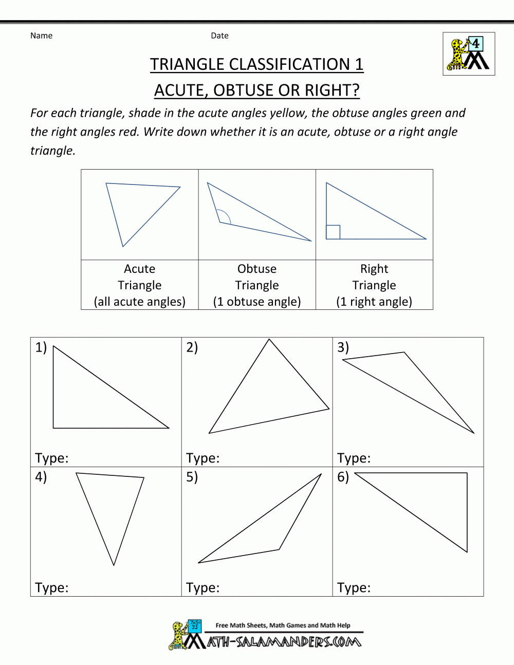 Free 4Th Grade Math Worksheets Triangle Classification 1 pertaining to Printable Multiplication Triangles
