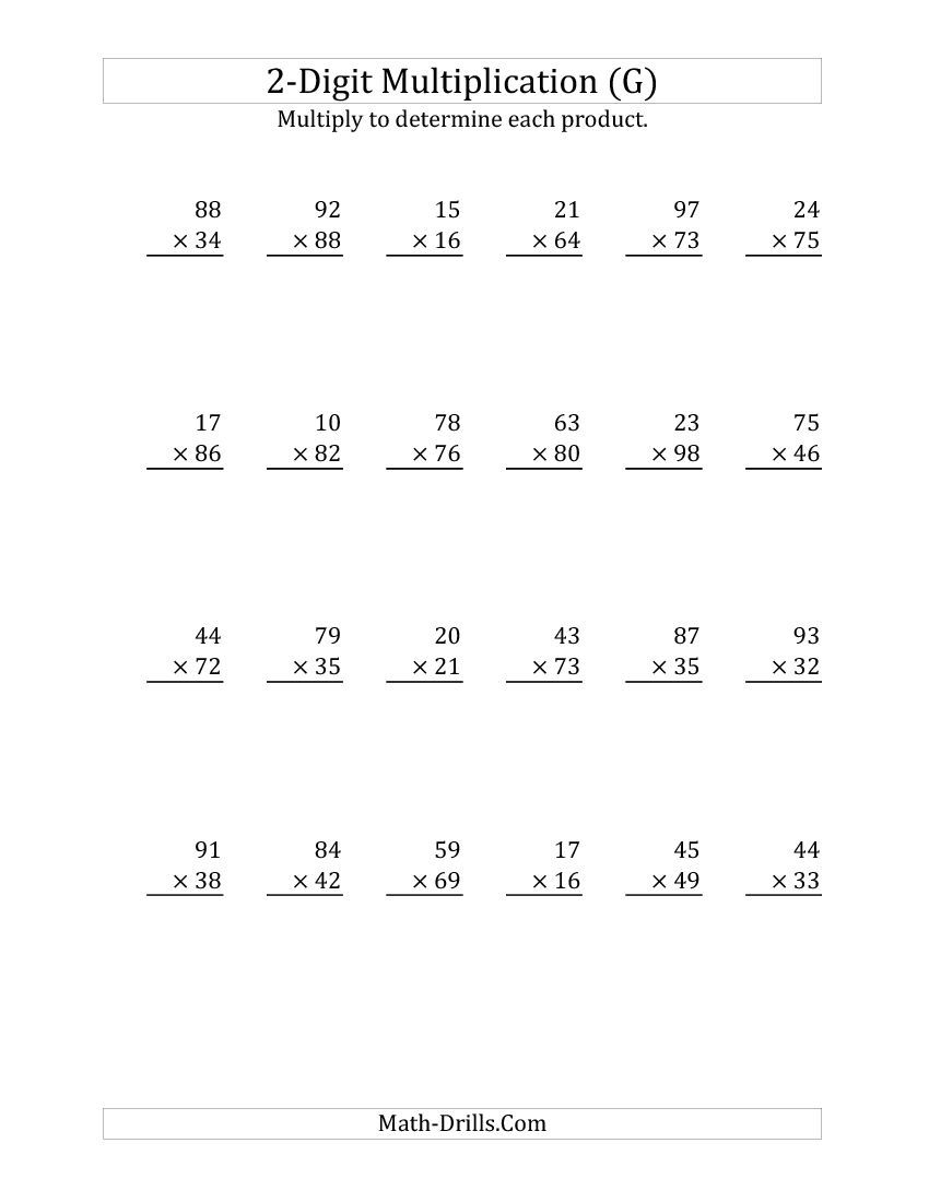 Free Math Skill Printables~ Select The Skill Level Such As for Printable Long Multiplication