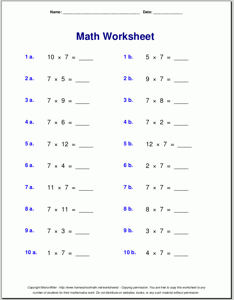 Free Math Worksheets throughout Printable Multiplication Worksheets 8Th Grade