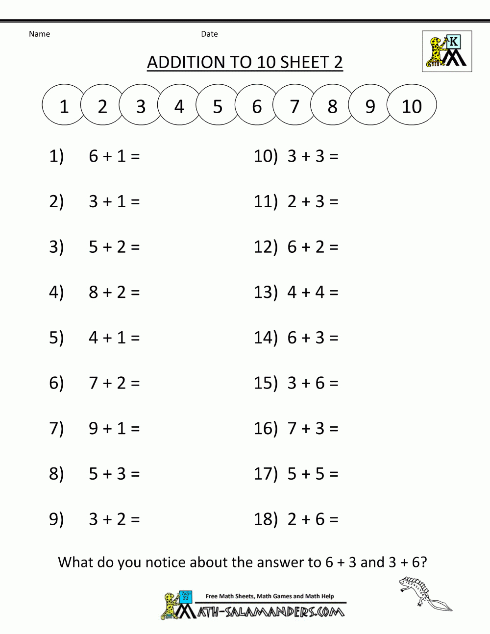 Free Online Math Worksheets Addition To 10 2 | Addition throughout Multiplication Worksheets Online