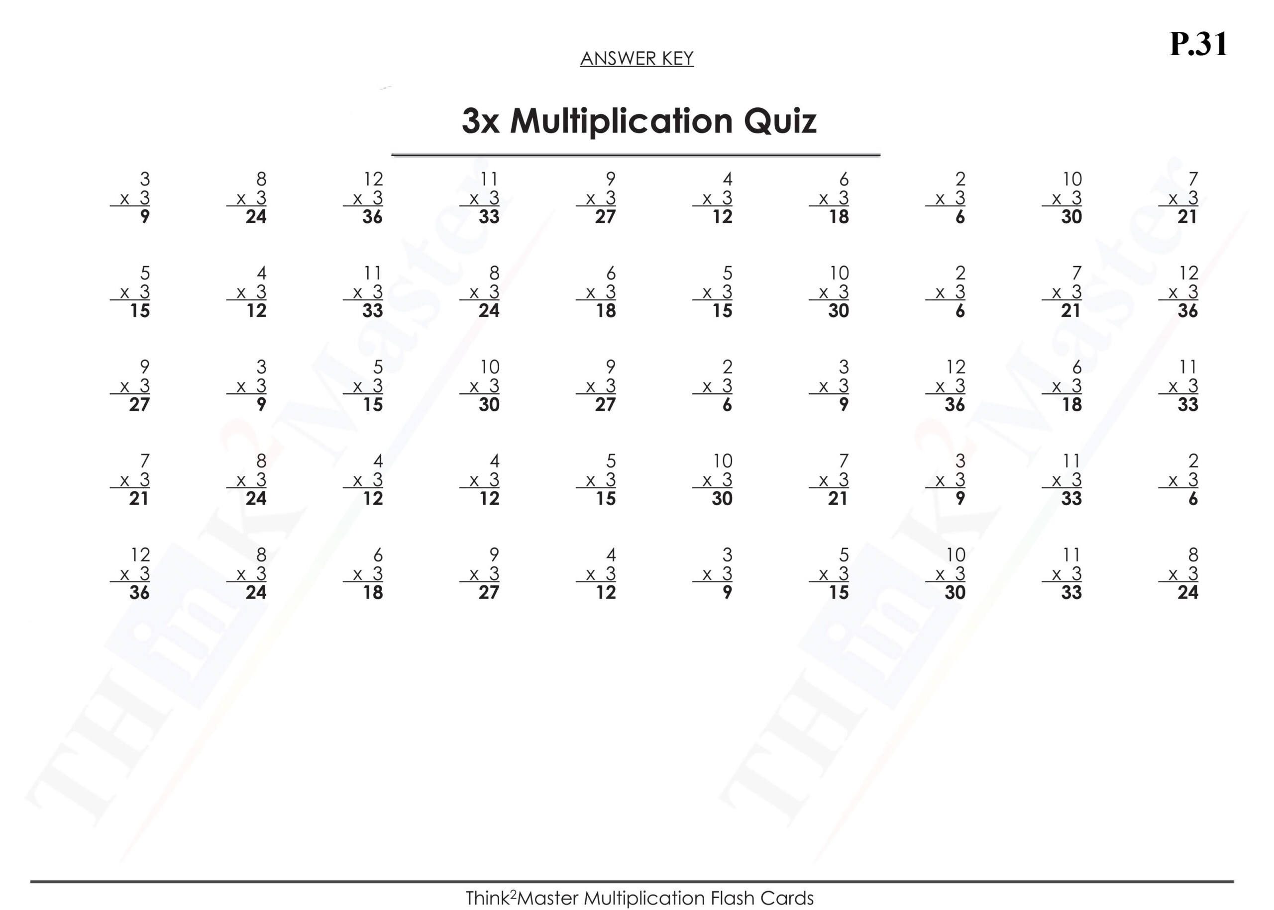 Free Printable 3X Multiplication Quiz Answers | Free in Free Printable Multiplication Quiz