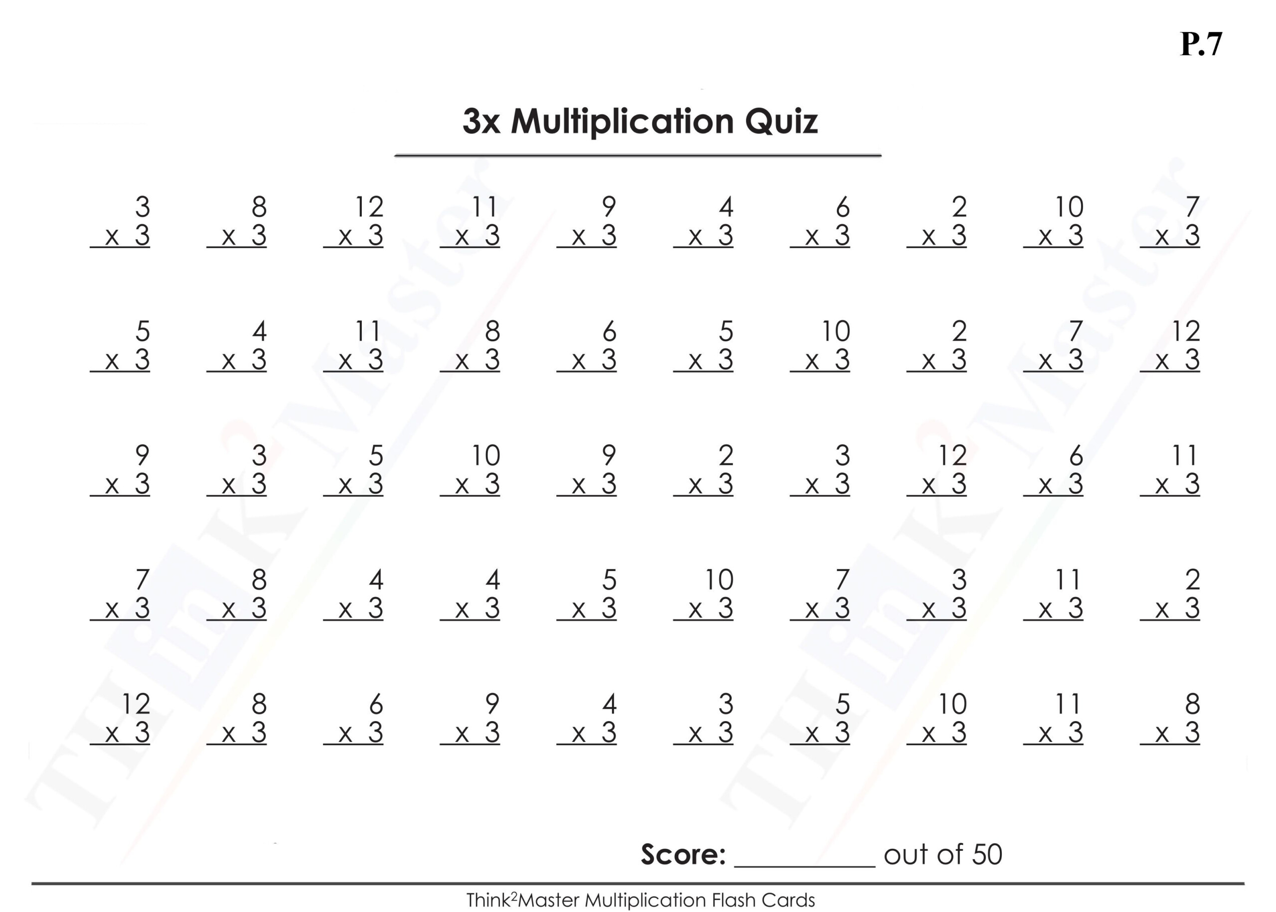 Free Printable 3X Multiplication Worksheet | Multiplication inside Printable Multiplication Quizzes 0-12