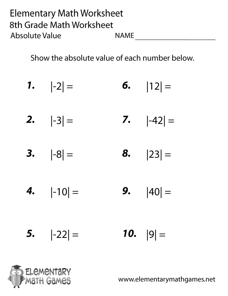 Free Printable Absolute Value Worksheet For Eighth Grade inside Multiplication Worksheets 8Th