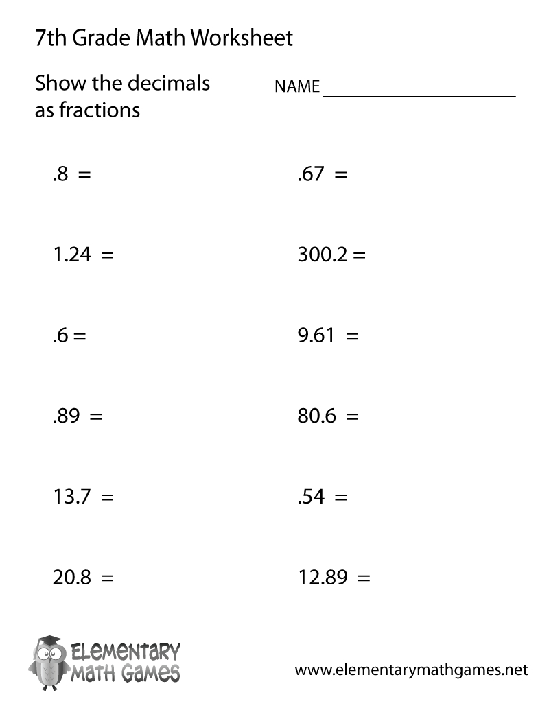 Free Printable Decimals Worksheet For Seventh Grade within Printable Multiplication Worksheets For 7Th Grade