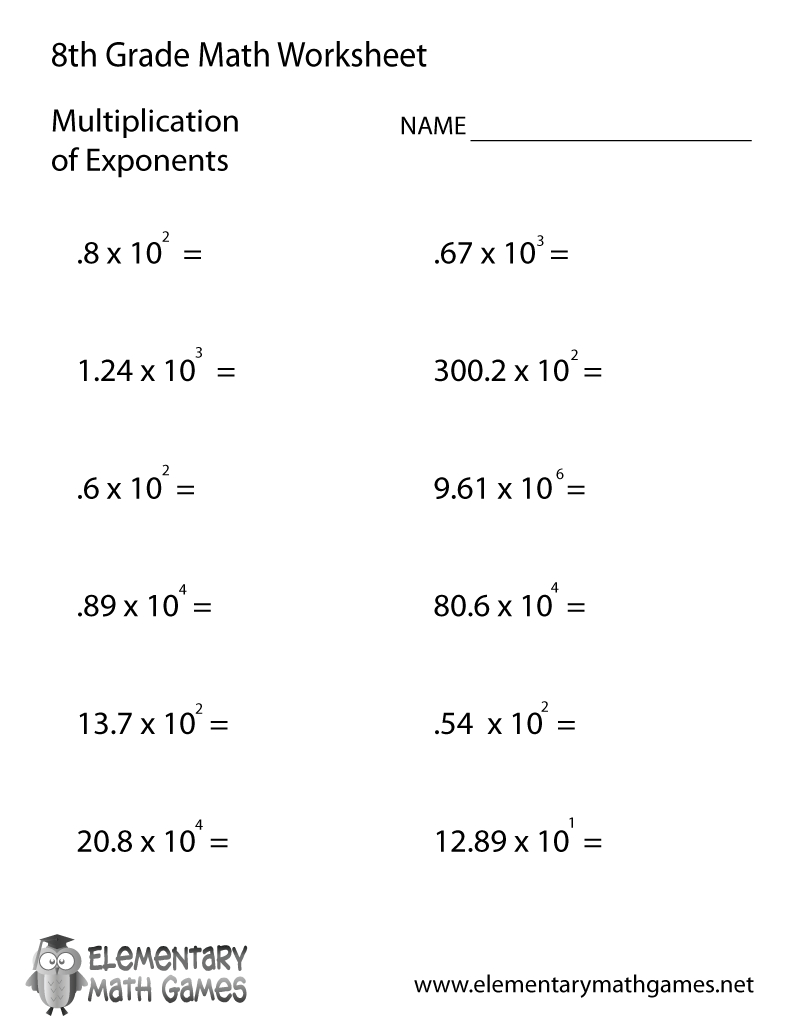 Free Printable Multiplication Of Exponents Worksheet For inside Multiplication Worksheets 8Th