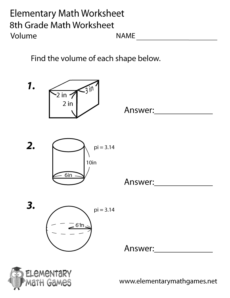 Free Printable Volume Worksheet For Eighth Grade inside Printable Multiplication Worksheets 8Th Grade