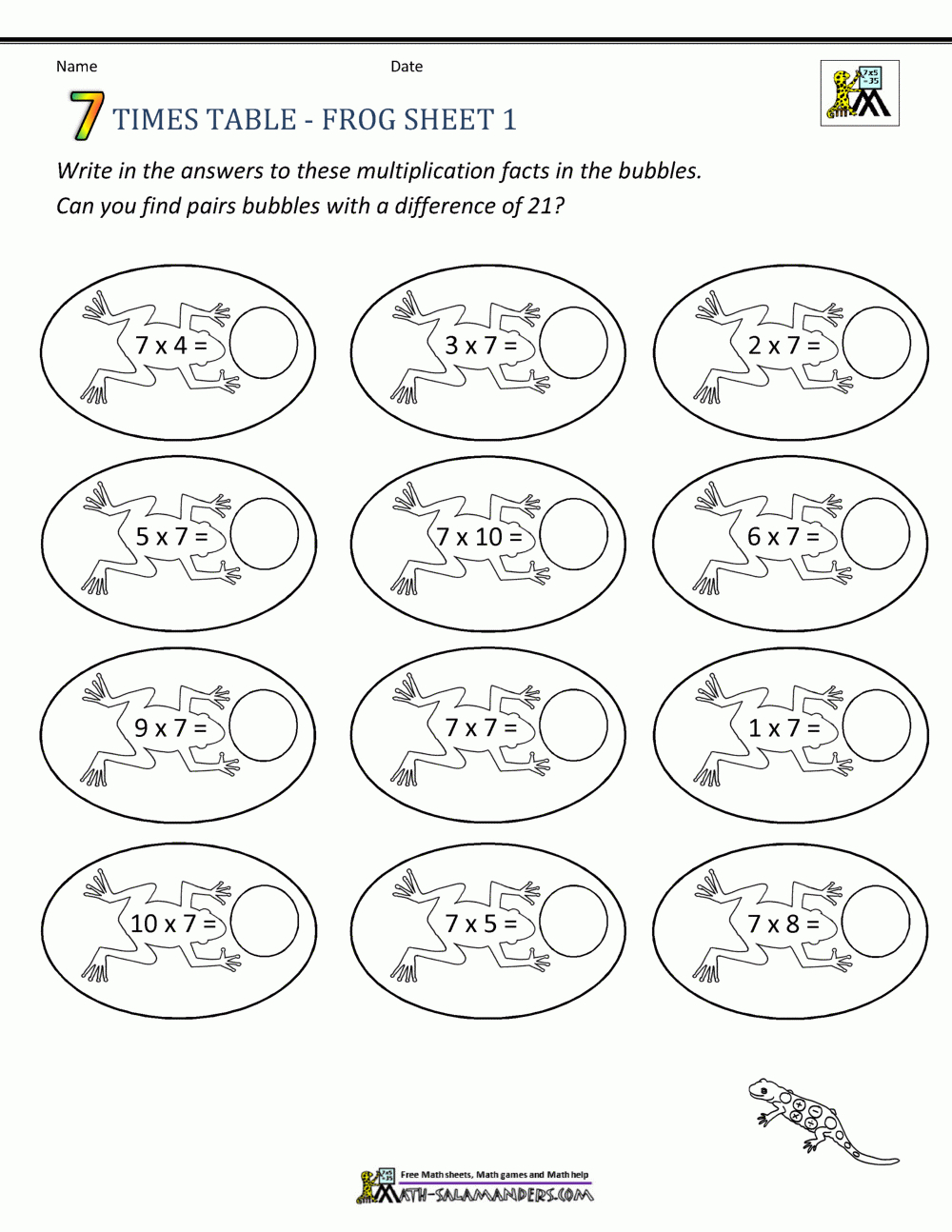 Free Times Table Worksheets - 7 Times Table intended for Printable Multiplication Worksheets Free