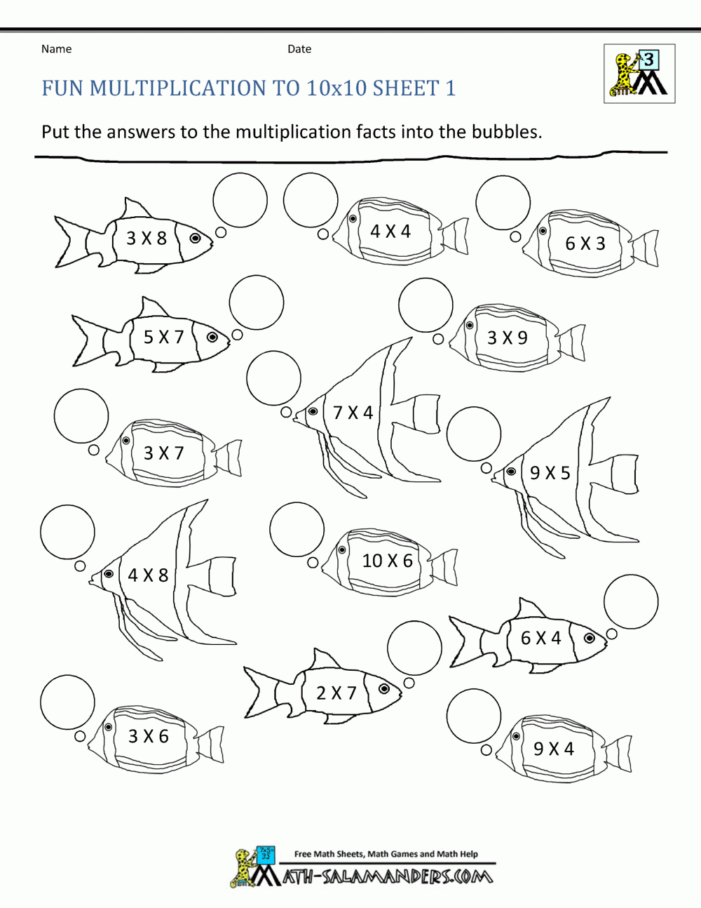 Fun Multiplication Worksheets To 10X10 for Worksheets On Multiplication For Grade 3