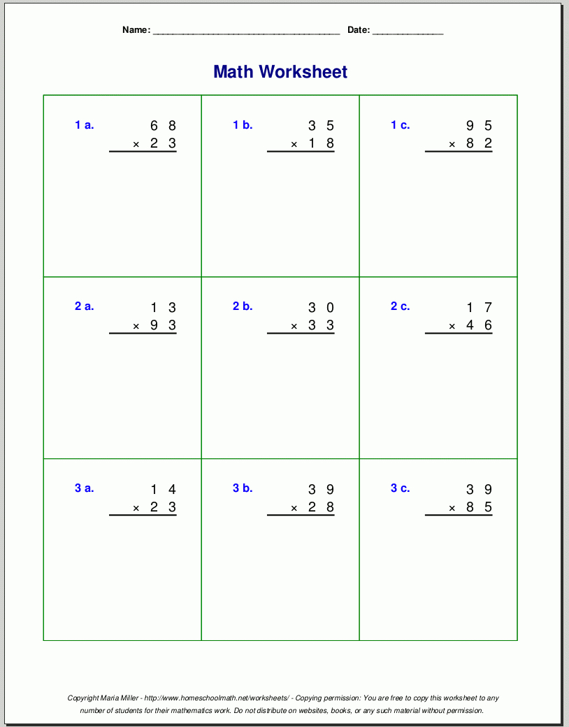Grade 4 Multiplication Worksheets regarding Printable Multiplication Sheets Grade 4