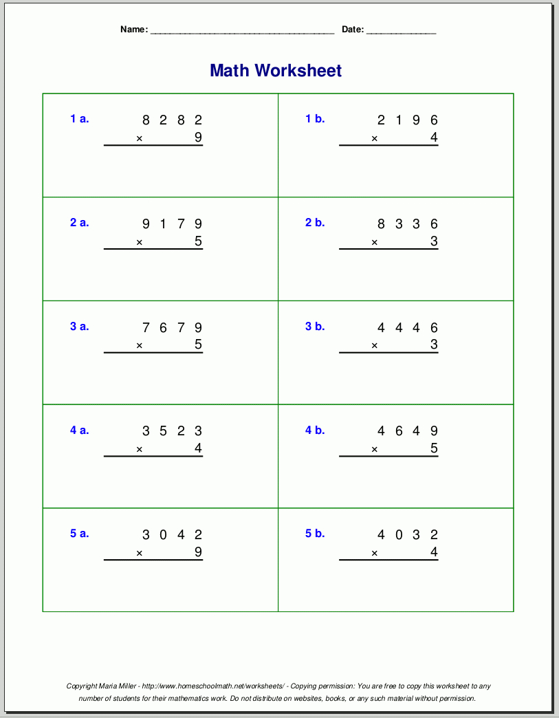 multiplication long worksheets