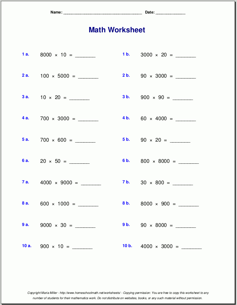 Grade 5 Multiplication Worksheets pertaining to Printable Multiplication Worksheets Grade 5