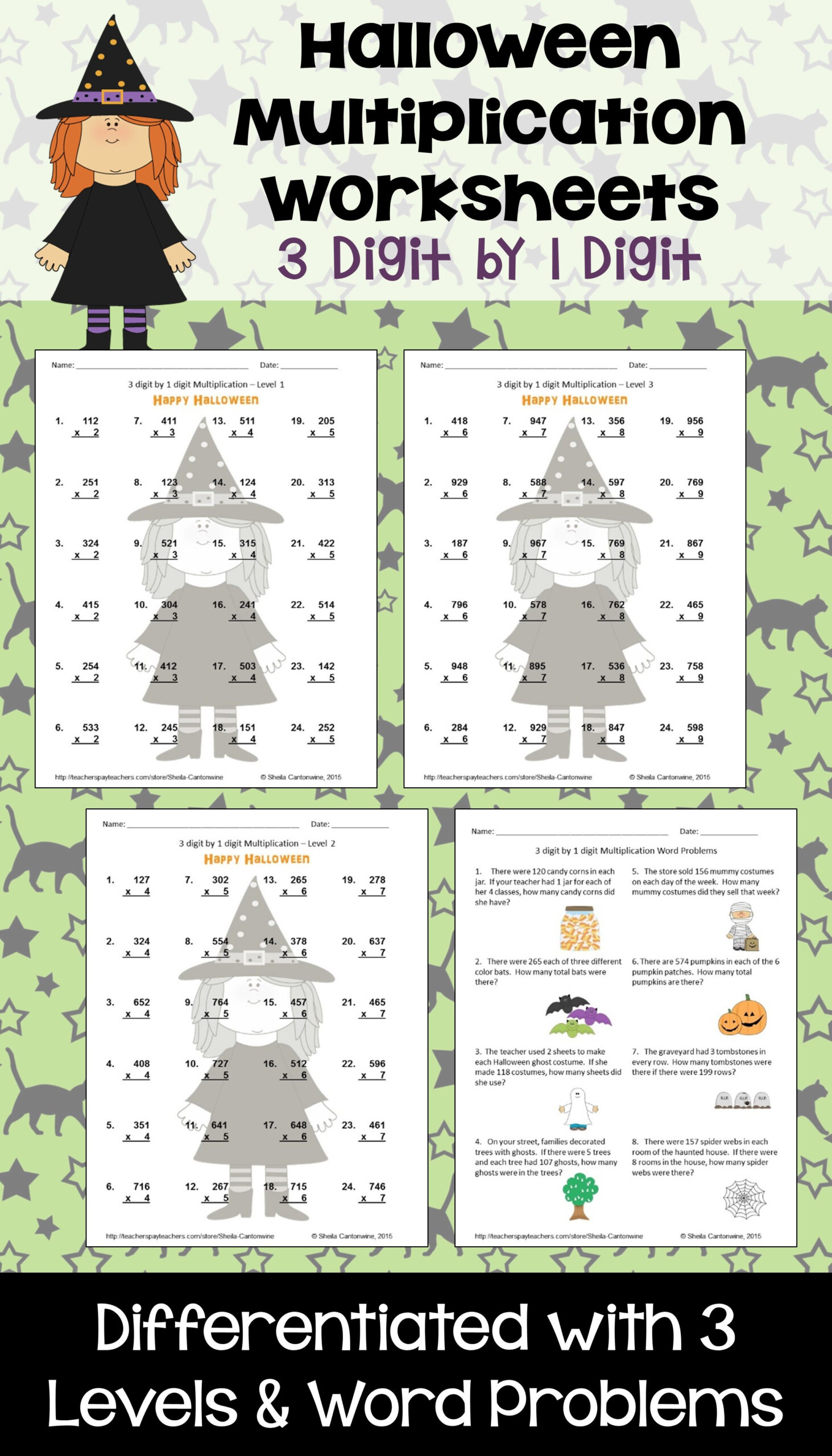 Halloween Math 3 Digit1 Digit Multiplication Worksheets inside Multiplication Lapbook Printable