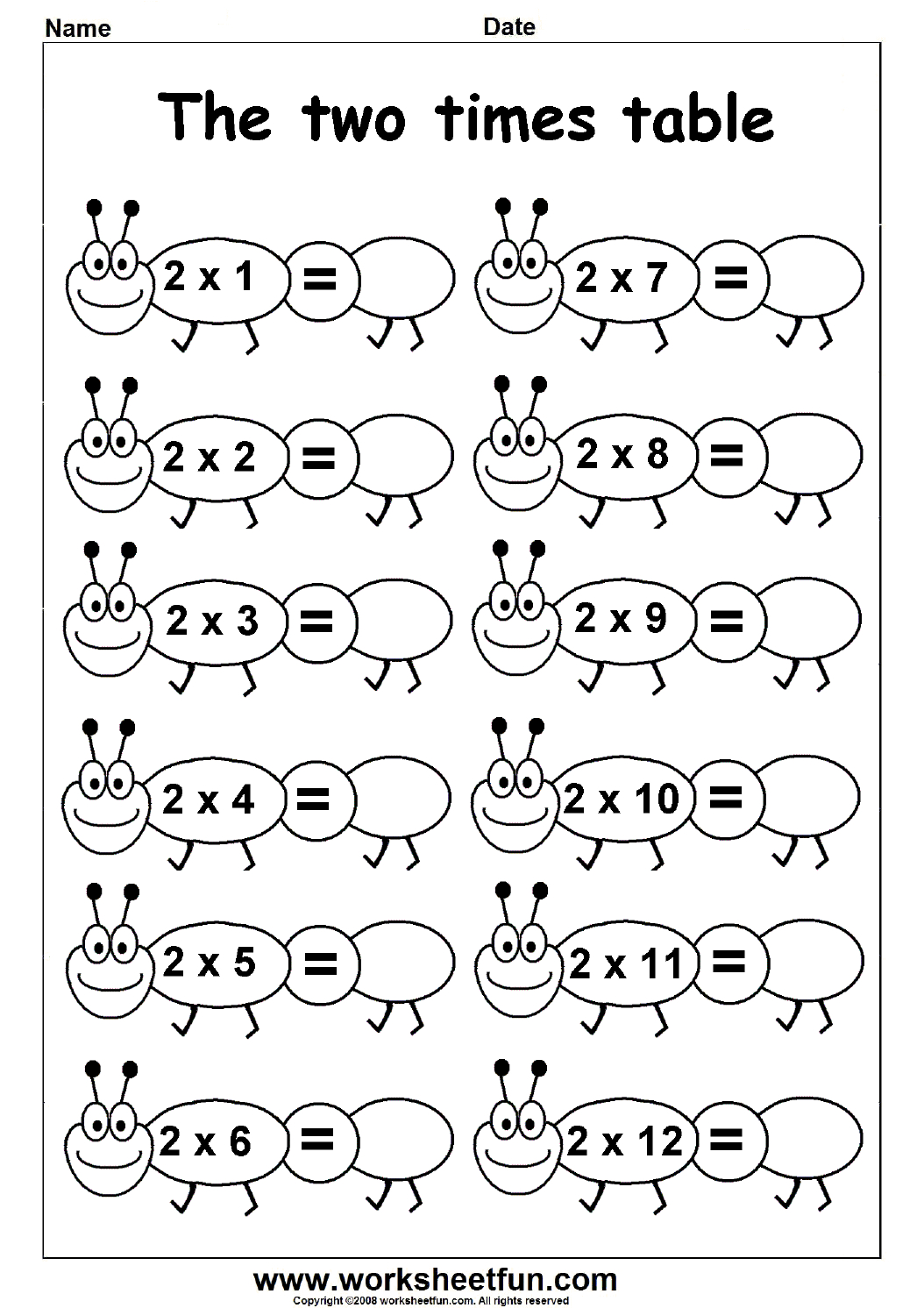 Timed Multiplication Worksheets 2s