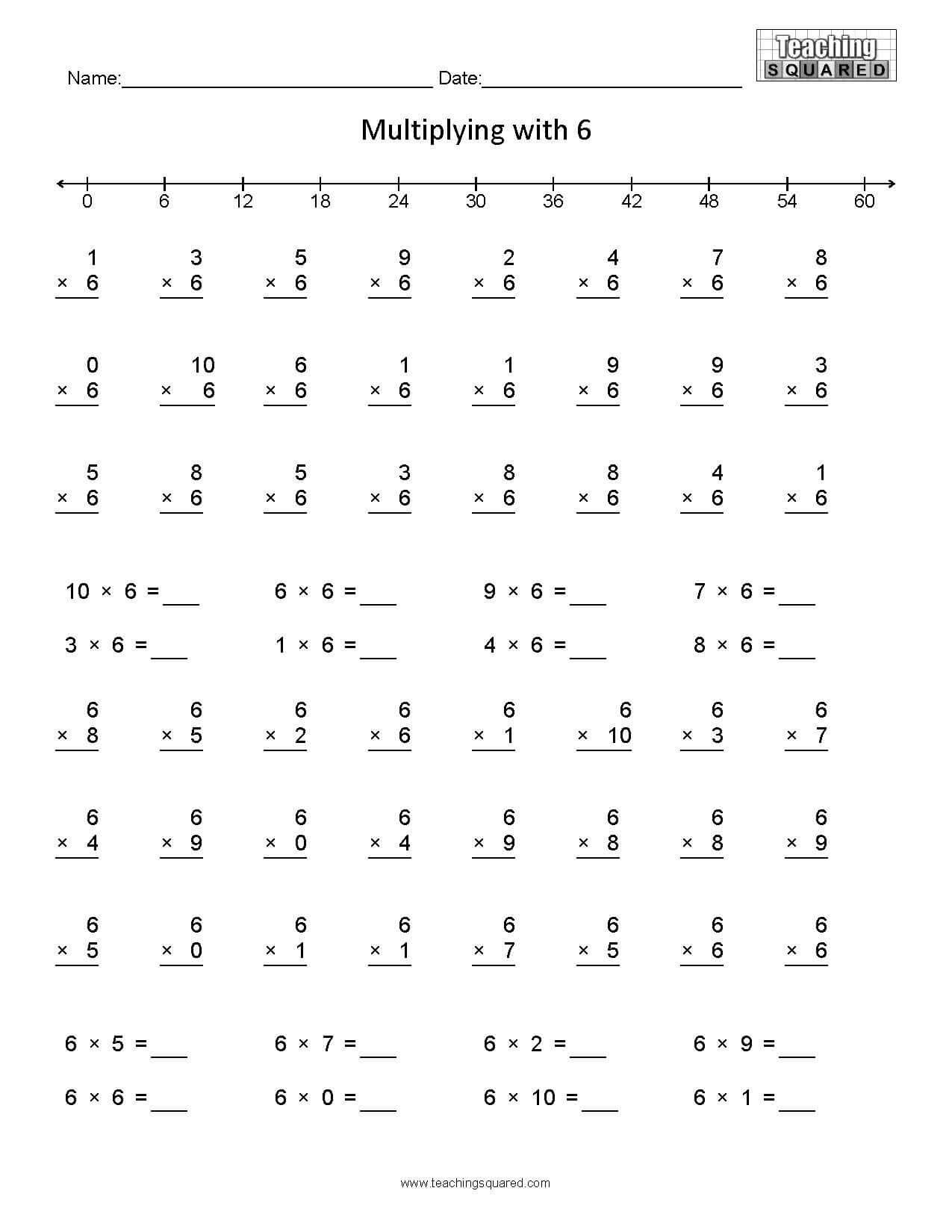 Learning Multiplication- Multiplying6 - Teaching Squared for Worksheets Multiplication 6